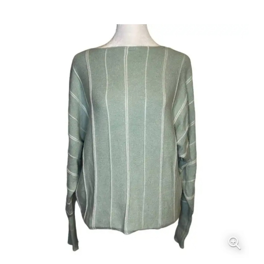 Magaschoni M Light Green & White Striped Knit Sweater